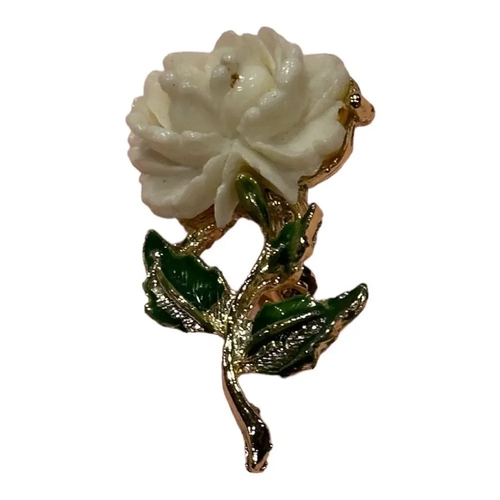 Vintage Enamel FLOWER Brooch  WHITE ROSE~Beautiful